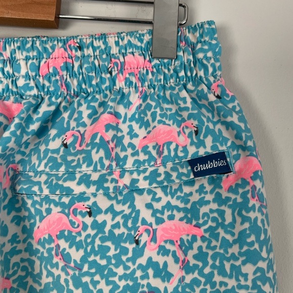 Chubbies Swim Trunks Shorts The Domingos Are For Flamingos AOP Medium Blue Pink - Picture 5 of 7
